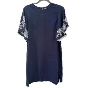 Rungolee Embroidered Flutter Sleeve Boho Navy Dress Size Small